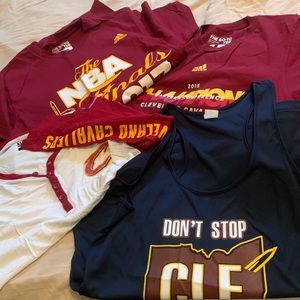 4 Cavs shirts, 3 of them never worn before. 2015, & 2017 edition, go Cavs!!